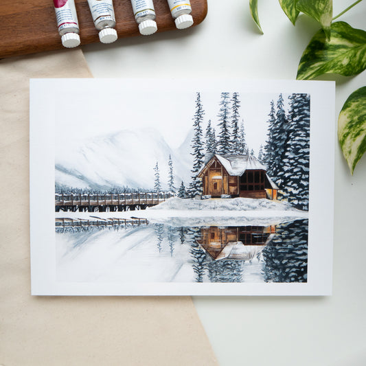 "Winter Lake House" A4 Fine Art Print
