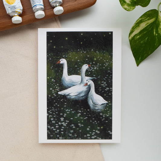 "Geese On A Field" A5 Fine Art Print