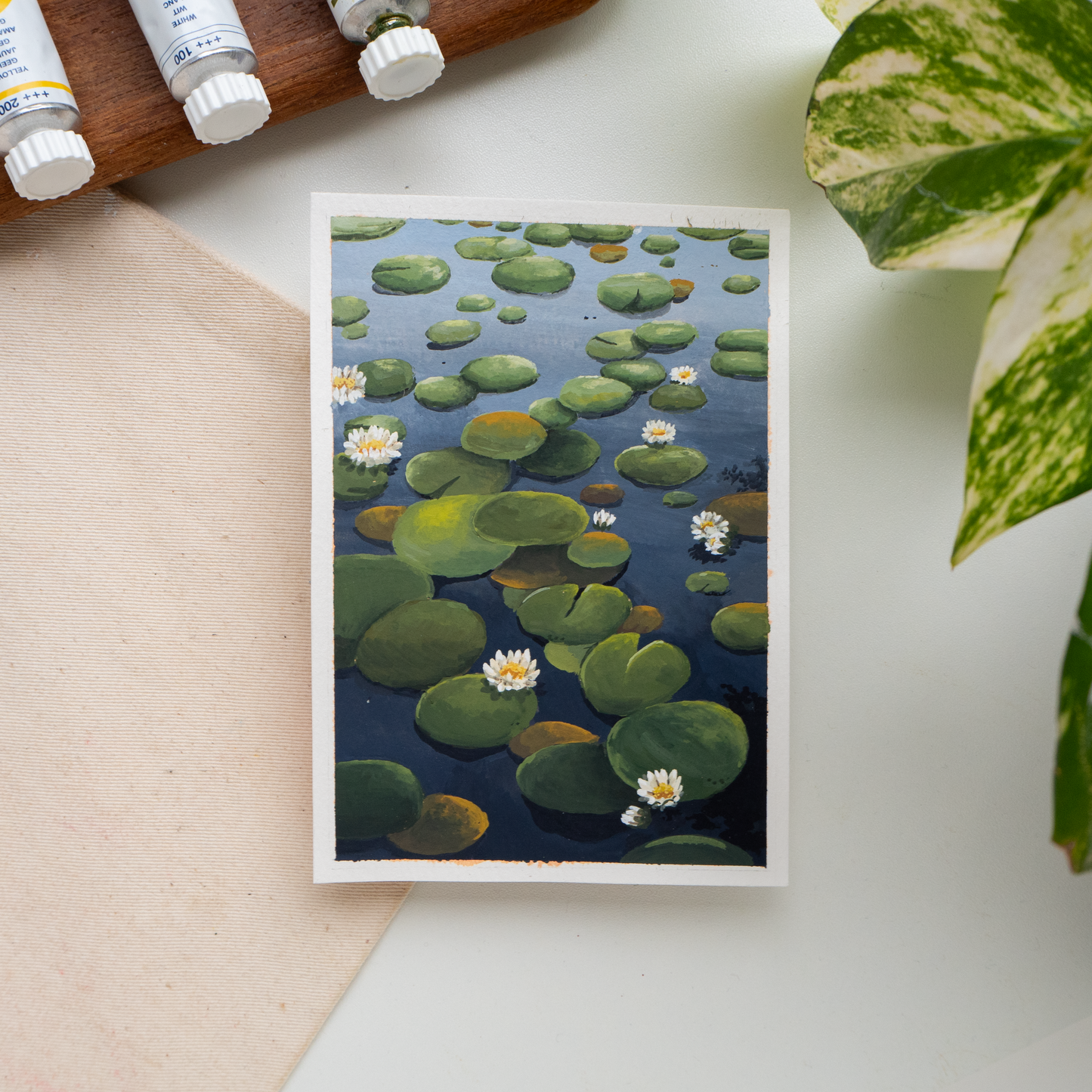 ORIGINAL PAINTING "Lily Pads And Flowers"