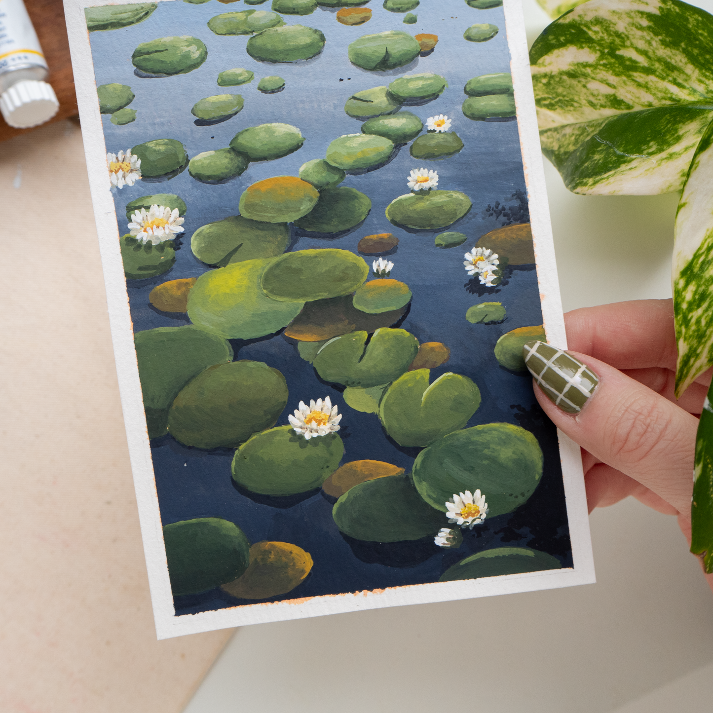 ORIGINAL PAINTING "Lily Pads And Flowers"