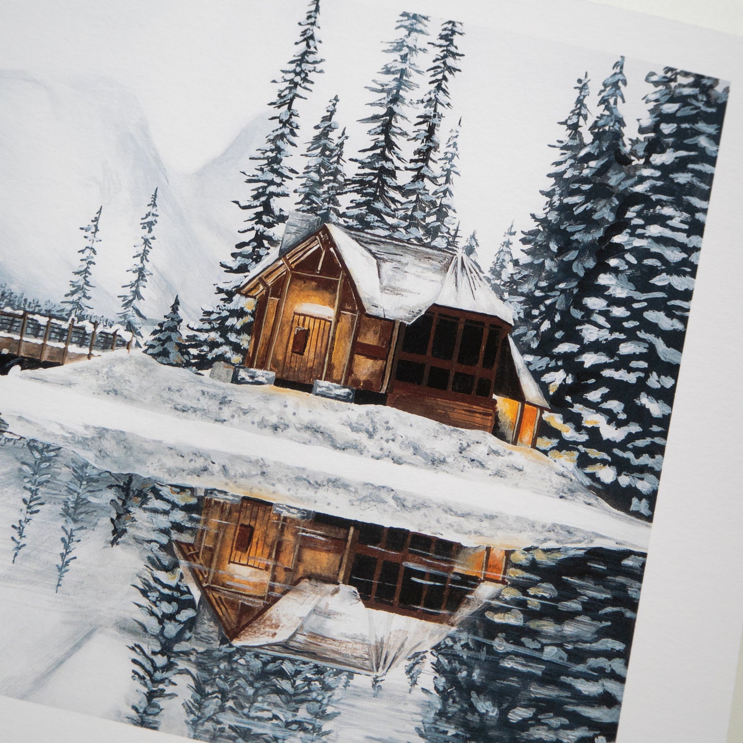 "Winter Lake House" A4 Fine Art Print