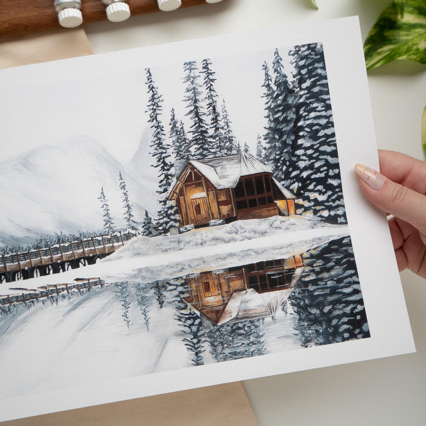 "Winter Lake House" A4 Fine Art Print