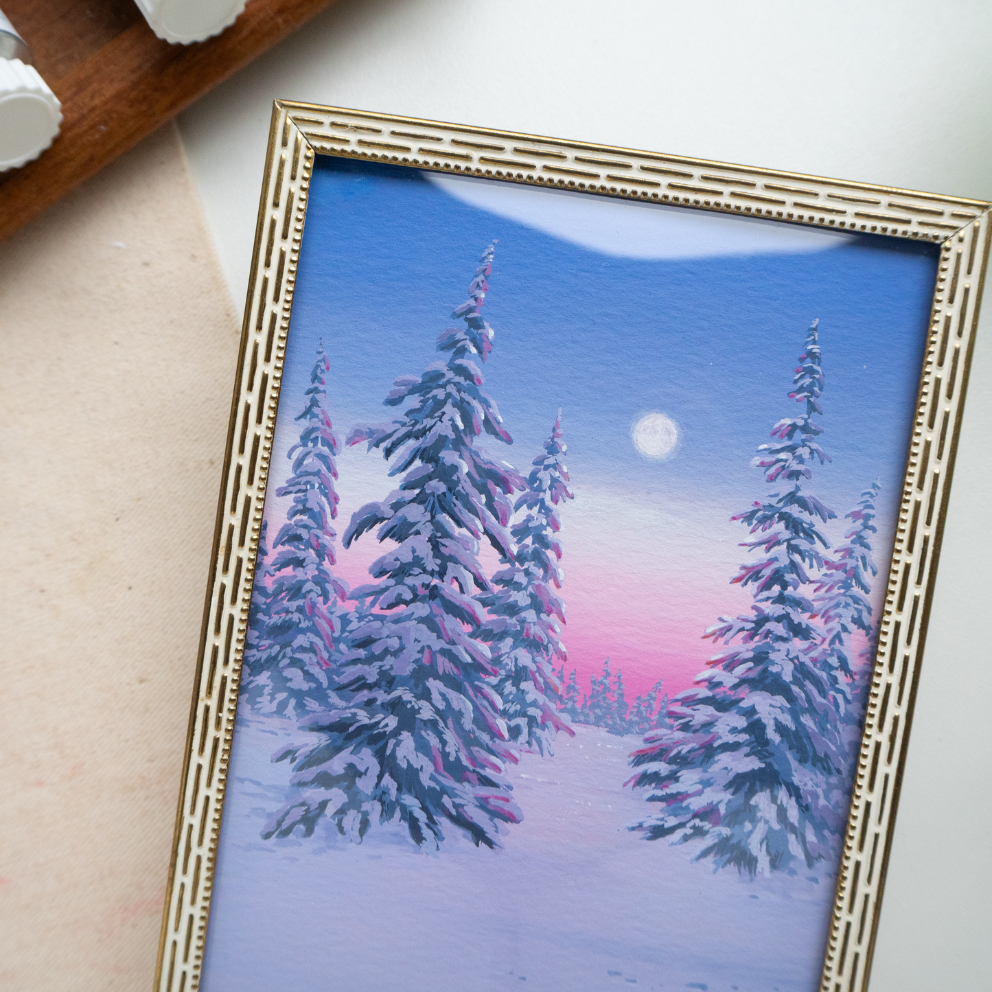 FRAMED ORIGINAL PAINTING "Winter Twilight"