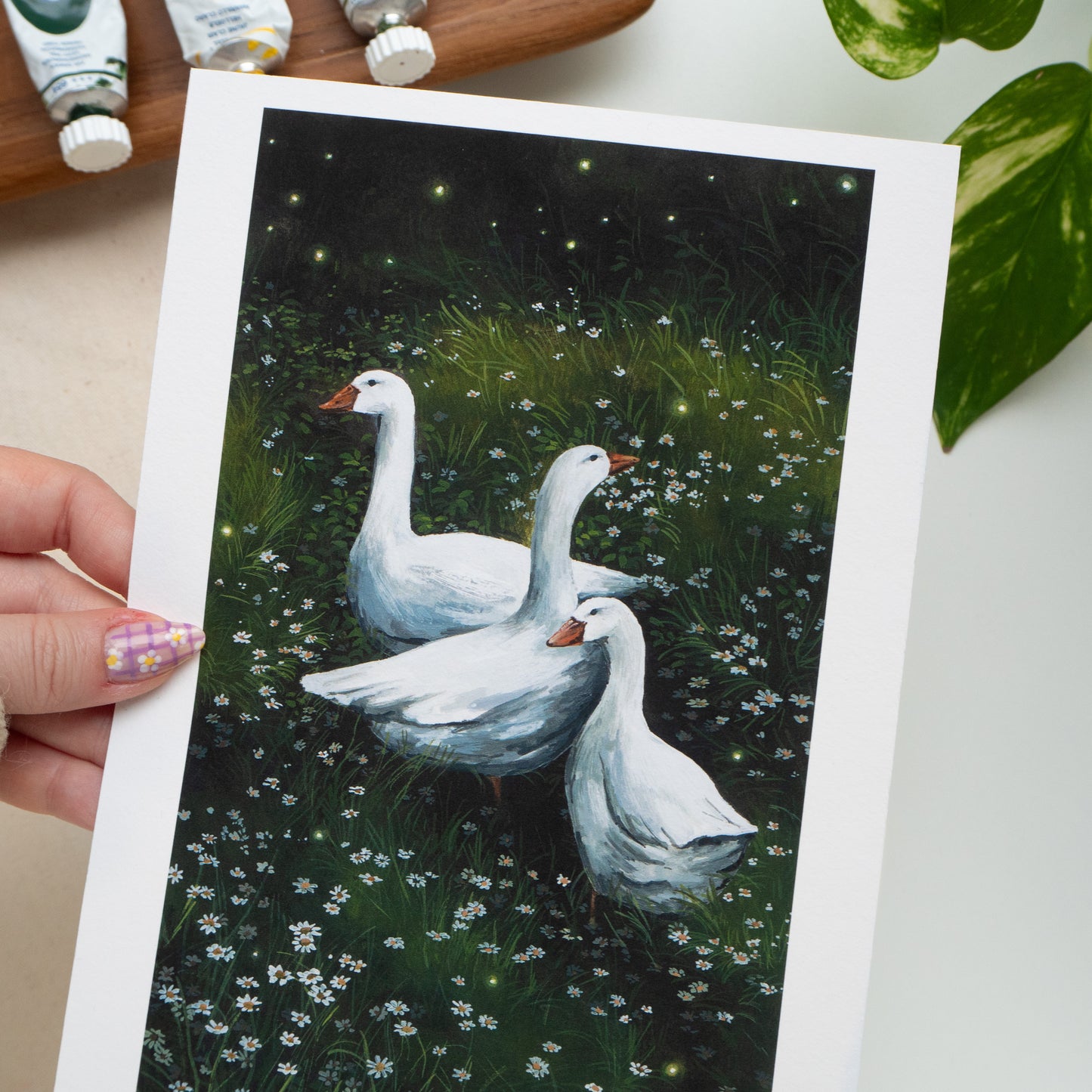 "Geese On A Field" A5 Fine Art Print