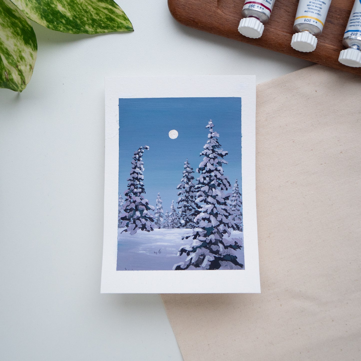 ORIGINAL PAINTING "Moonlight In The Snow"