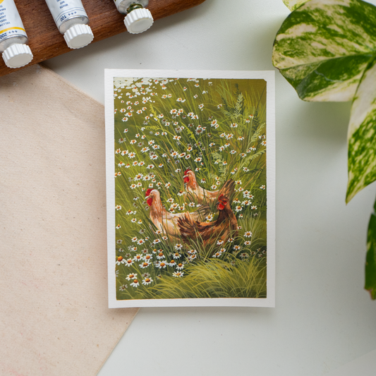 ORIGINAL PAINTING "Chickens Frolicking On A Field"